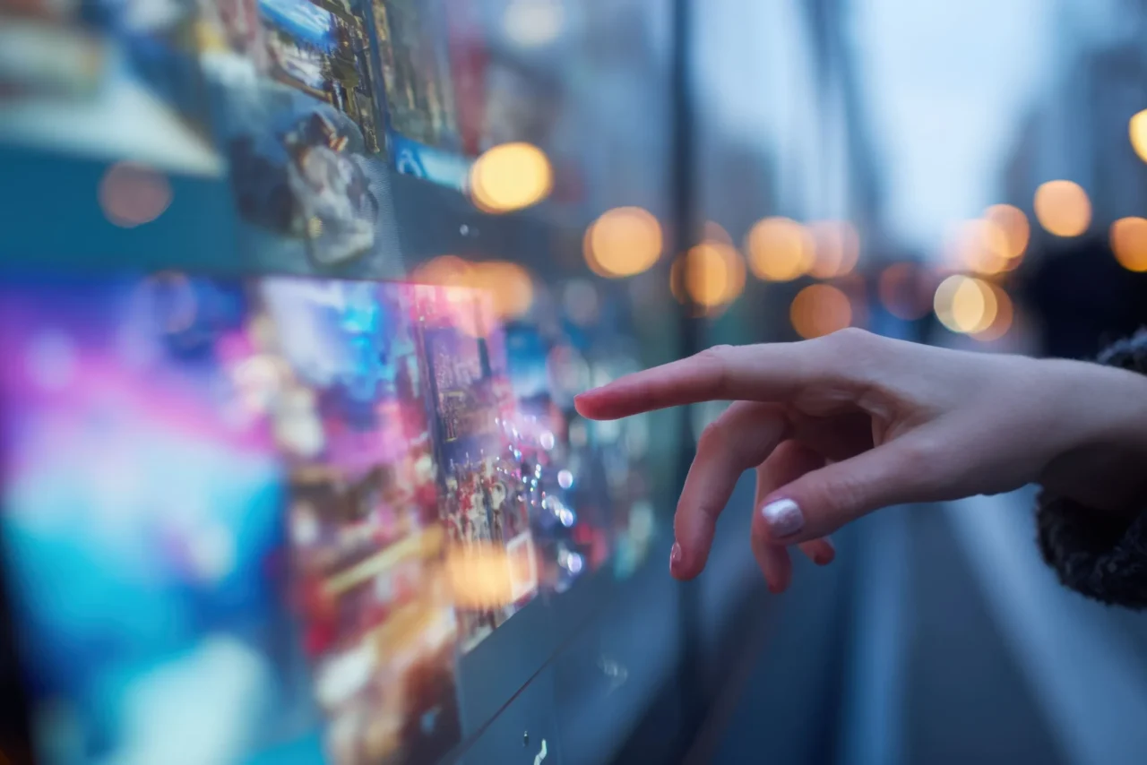 Écran de digital signage intelligent dans un espace public utilisant l’IA et l’IoT